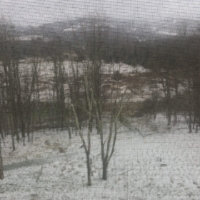 Snow outside my hotel room's window