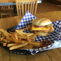 A pork tenderloin sandwich, an Indiana classic. Celebrating 28 miles walked today!
