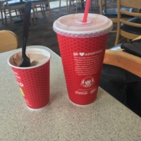 Wendy's employee gave me a free drink and Frosty! Got a few wide-eyed looks for my "Walk Across America" sign