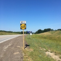 I love how Kansas's highway signs are in the shape and color of a sunflower, their state flower. I'll be on RT. 68 until the Flint Hills Trail.