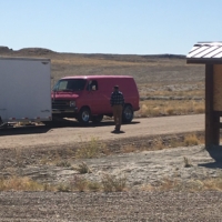 Nothing to see here, just one man testing out his bright pink racing van while his companion serves as lookout, and chats it up with me :P