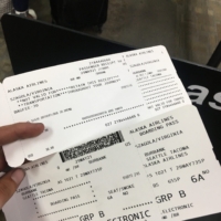 Booked my flight 4 hours before takeoff. | Multiple anomolies are detected in my cargo shorts prompting a pat down from TSA. I also forgot there was a fuel canister in my carry-on bag and get a disproving head shake. (1/2)