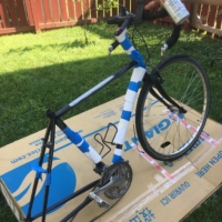 Higher end bikes rarely come with kickstands, like higher end hotels rarely serve free breaskfast (ha), so Sal's paint has gotten scuffed in days past from leaning him against various things-especially tree bark. Spray paint to the rescue!