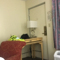 Thought I heard my doorknob turn in the night. Cue emergency, impromptu barricade! (This seedy motel has those doors where you can’t tell if they’re truly locked from the inside because the moment you turn the knob from within, they springs open)